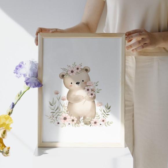Quadro Infantil Menina Animais da Floresta Coruja com Vidro