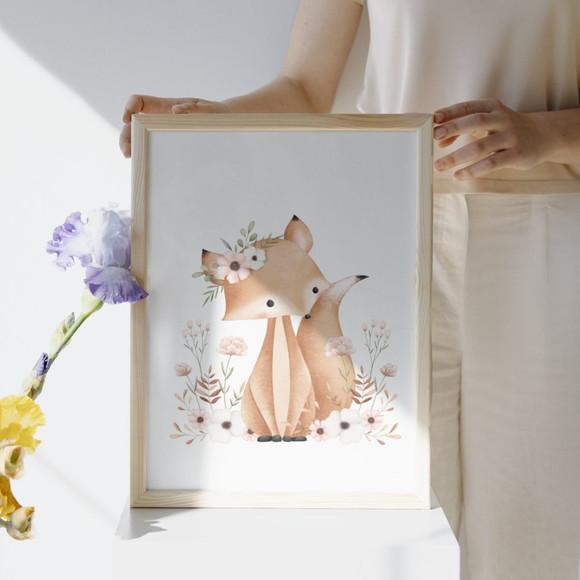 Quadro Infantil Menina Animais da Floresta Coruja com Vidro