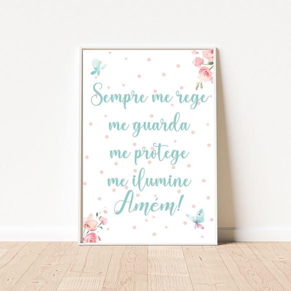 Quadro Infantil Menina com Oração Sempre Me Rege 33x43cm