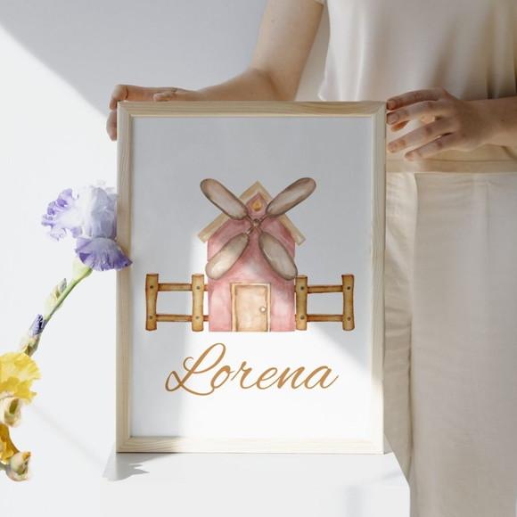 Quadro Infantil Menina com Proteção em Vidro | Tema Fazenda