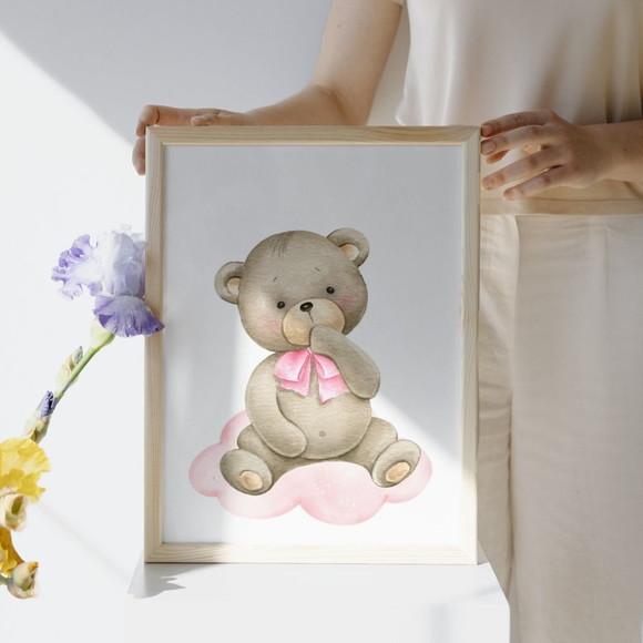 Quadro Infantil Menina Personalizado Ursinha Balão 33x43 cm