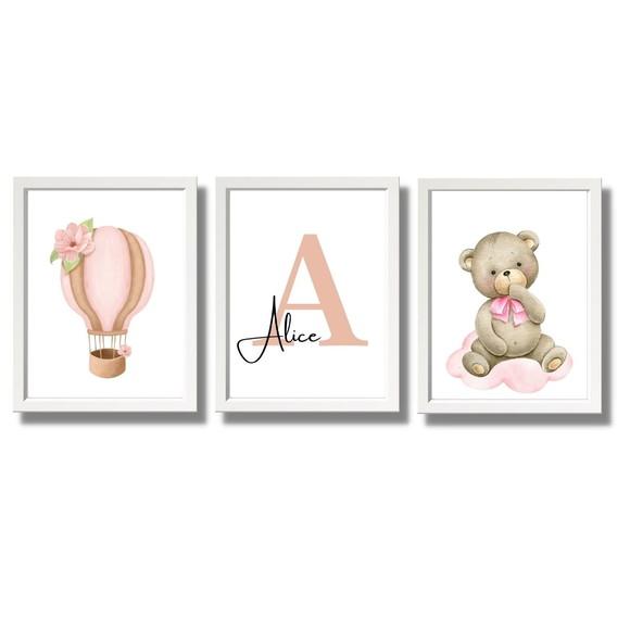 Quadro Infantil Menina Ursa Personalizado Proteção em Vidro