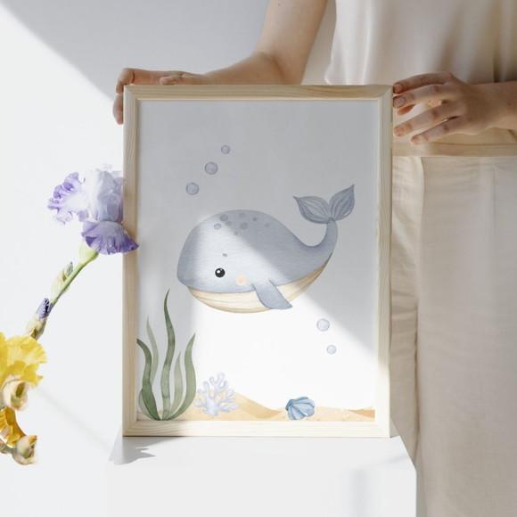 Quadro Infantil para Quarto | Fundo do Mar Moldura com Vidro