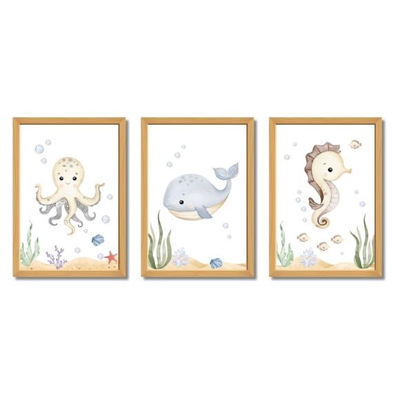 Quadro Infantil para Quarto | Fundo do Mar Moldura com Vidro
