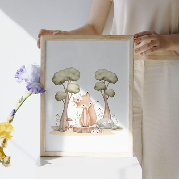 Quadro Infantil para Quarto de Bebê Animais da Floresta