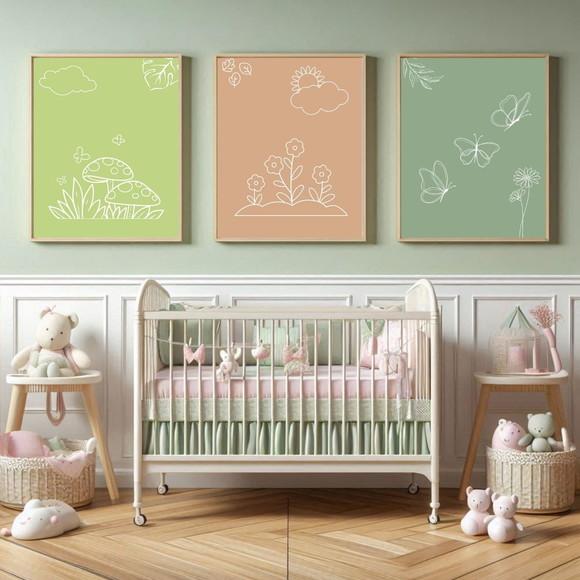 Quadro Infantil para Quarto de Bebê Menina Flores 33x43 cm