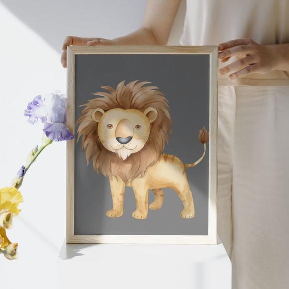 Quadro Infantil para Quarto de Menino Leao Peça Unica 33x43