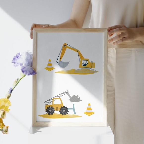 Quadro Infantil Personalizado Tema Trator | Moldura e Vidro