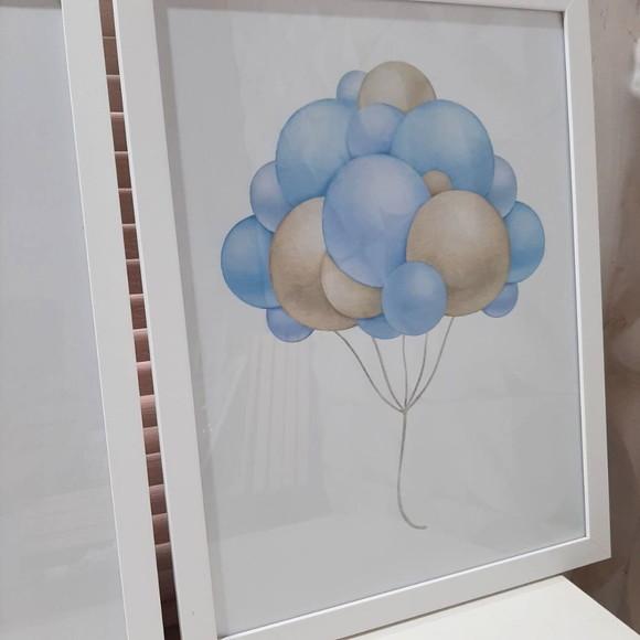 Quadro Infantil Personalizado Urso Azul Balão com Vidro