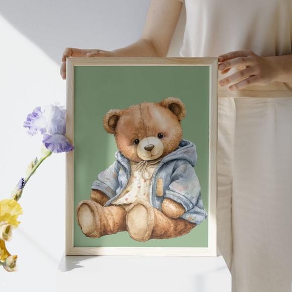 Quadro Infantil Personalizado Urso com Moldura com Vidro