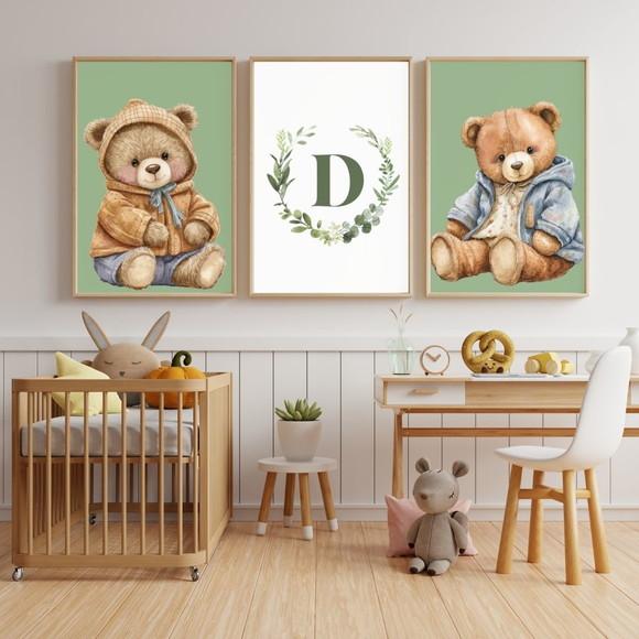 Quadro Infantil Personalizado Urso com Moldura com Vidro