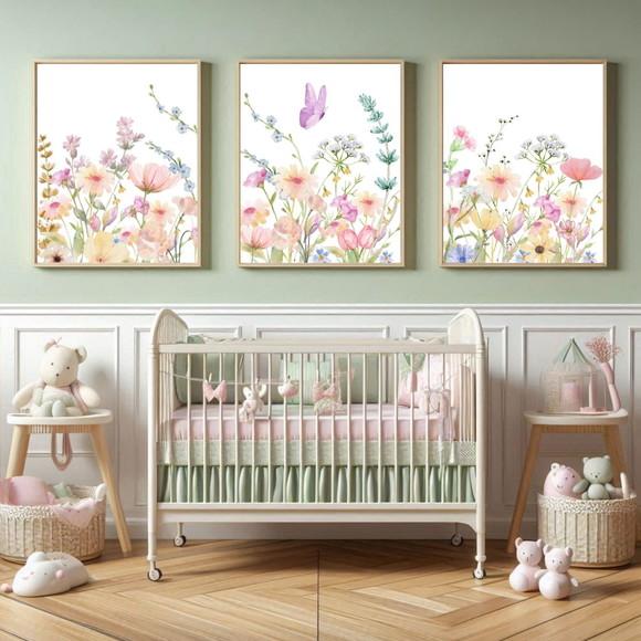 Quadro Infantil Quarto de Menina Floral Jardim com Vidro