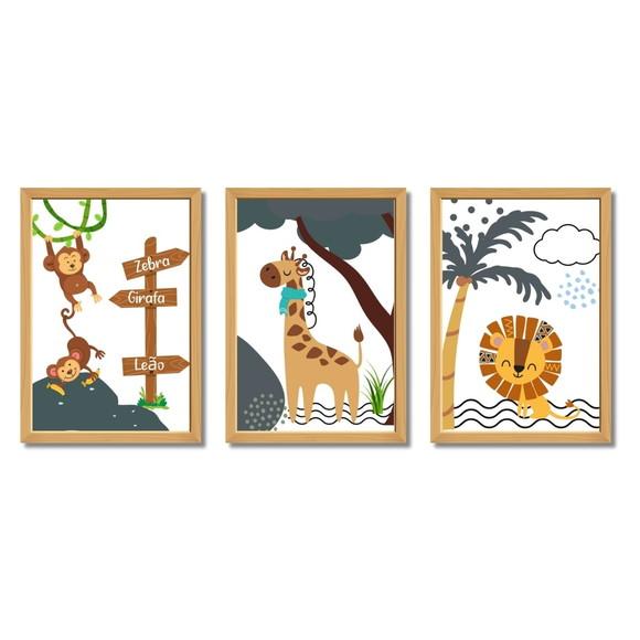 Quadro Infantil Quarto de Criança Safari Moldura com Vidro