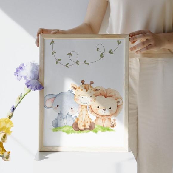 Quadro Infantil Religioso Cristão Safari Moldura com Vidro
