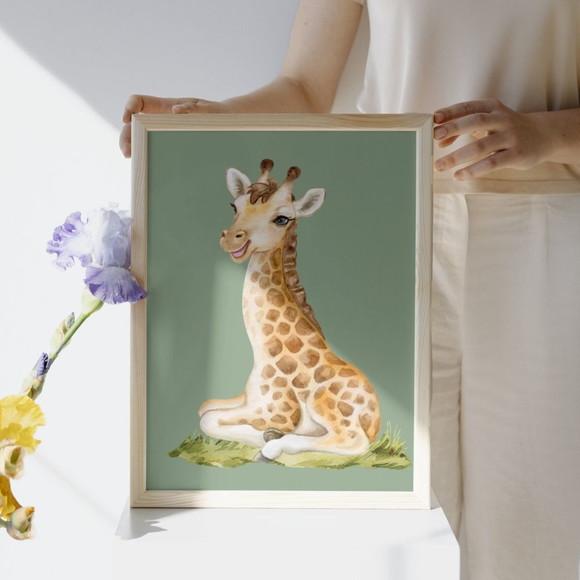 Quadro Infantil Safari Fundo Verde Quarto Menino 33x43 cm
