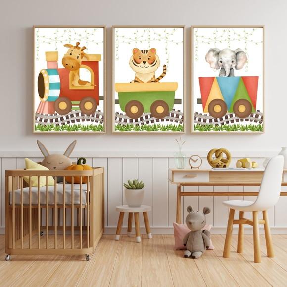 Quadro Infantil Safari Madeira com Vidro Decorativo 23x33 cm