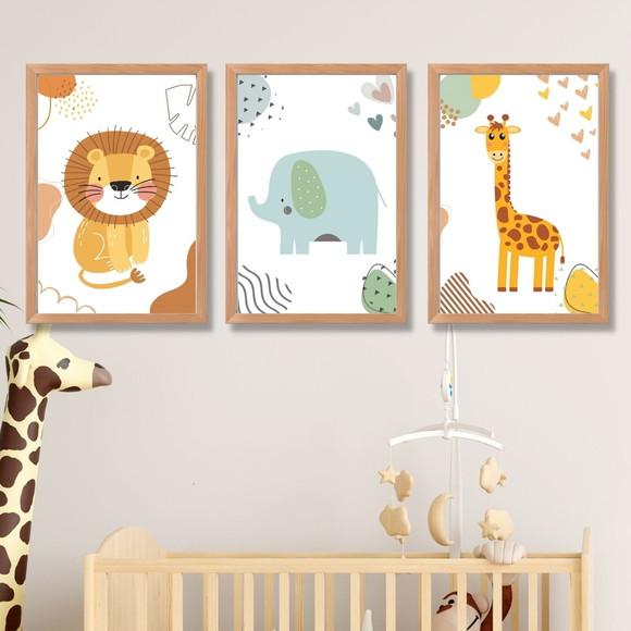 Quadro Infantil Safari para Quarto de Bebê com Vidro 23x33cm