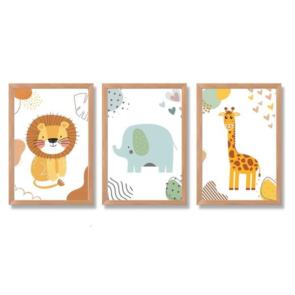 Quadro Infantil Safari para Quarto de Bebê com Vidro 23x33cm