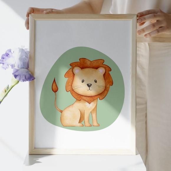Quadro Infantil Safari Verde Moldura com Vidro 23x33 cm