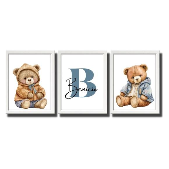 Quadro Infantil Urso Bebê Personalizado Moldura com Vidro