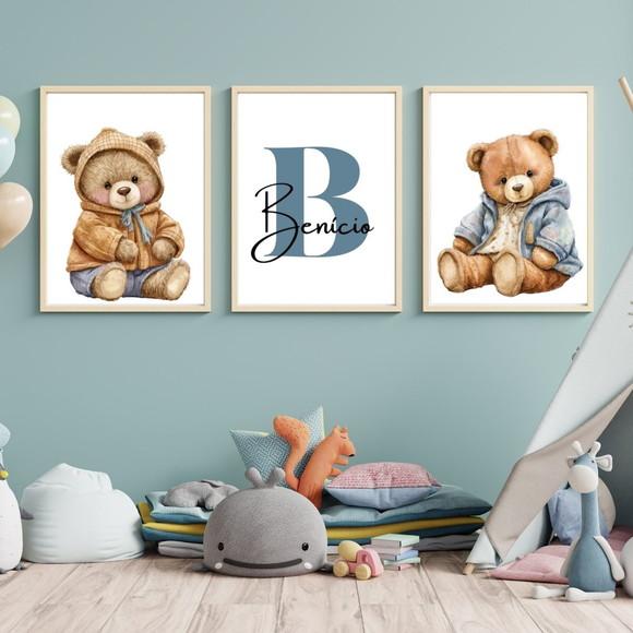 Quadro Infantil Urso Bebê Personalizado Moldura com Vidro