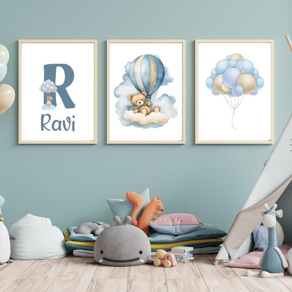 Quadro Infantil Urso Personalizado Moldura Madeira com Vidro