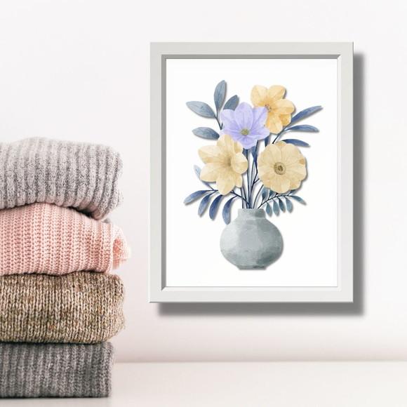 Quadro Lavanderia Cozinha Vaso de Flor Moldura/vidro 30x40