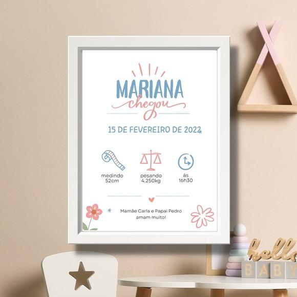 Quadro Menina com Informações de Nascimento 33x43 cm