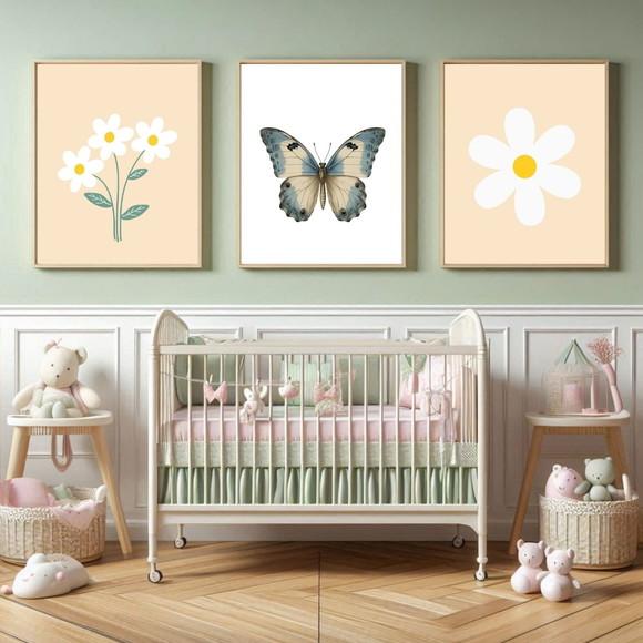 Quadro Menina Borboleta Flores | Moldura Madeira e Vidro