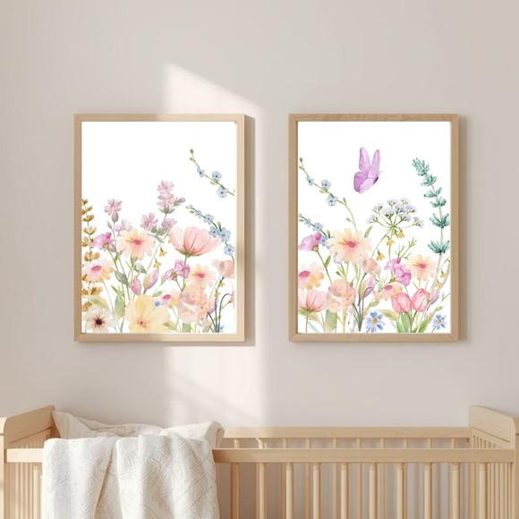 Quadro Menina Flores Quarto Infantil Decoração Bebê 33x43cm