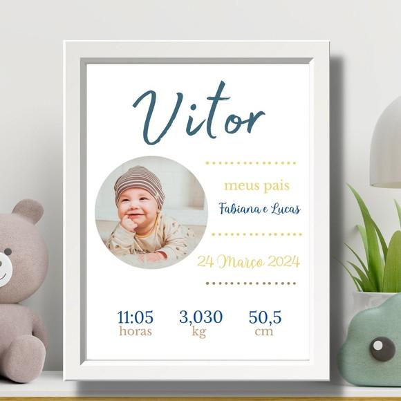 Quadro Nascimento Bebe Azul Editar Maternidade 33x43 c Vidro