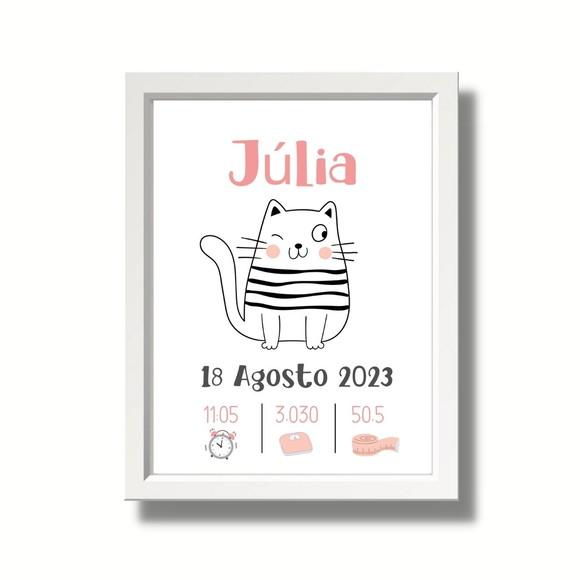 Quadro Nascimento Bebe Editar Quarto de Menina Gata 33x43