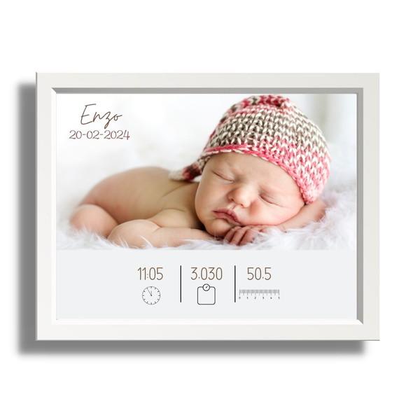 Quadro Nascimento Bebe Menino com Foto 33x43 Moldura e Vidro