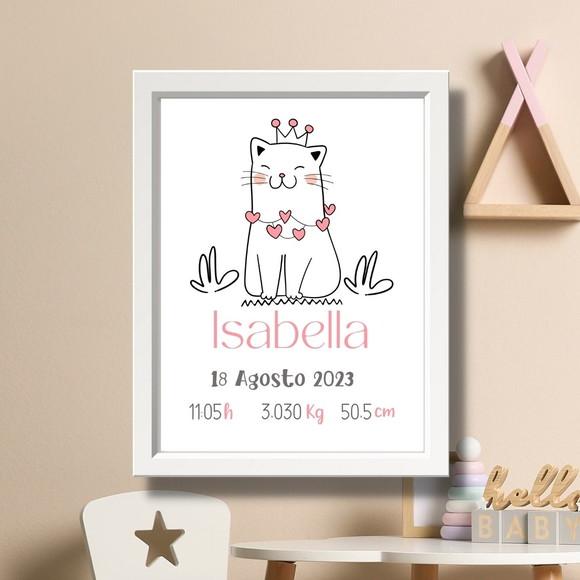 Quadro Nascimento Bebe para Editar Menina Gatinho 33x43 cm