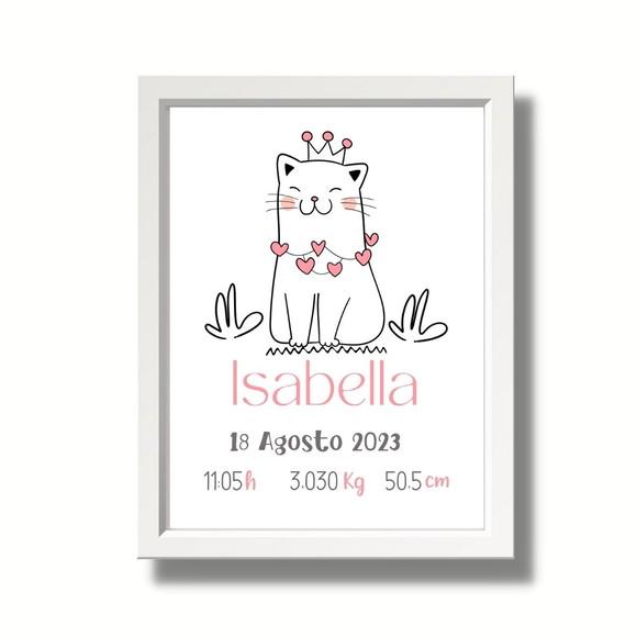 Quadro Nascimento Bebe para Editar Menina Gatinho 33x43 cm