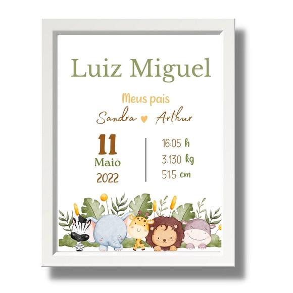 Quadro Nascimento Bebe Menino Moldura Branca 33x43 com Vidro