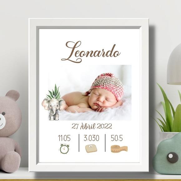 Quadro Nascimento Bebe para Editar Menino Moldura com Vidro