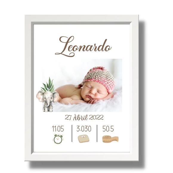 Quadro Nascimento Bebe para Editar Menino Moldura com Vidro