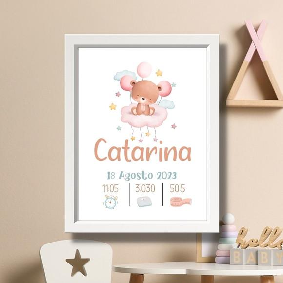 Quadro Nascimento Bebe Quarto de Menina com Moldura 33x43cm