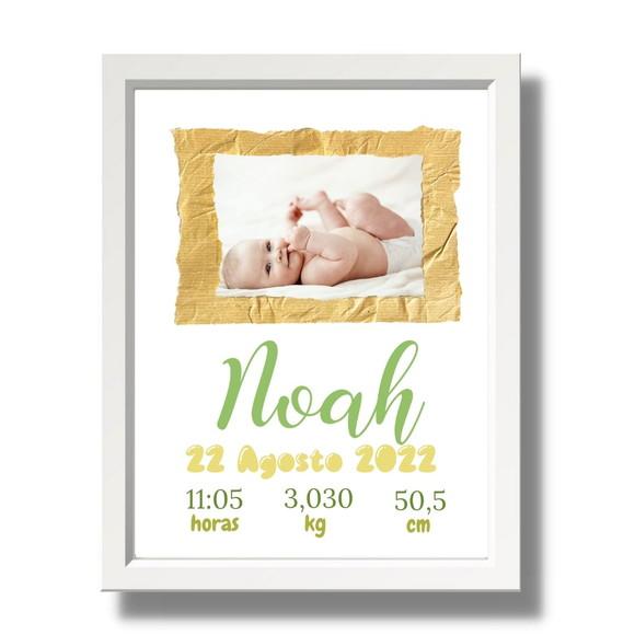 Quadro Nascimento Bebe Quarto de Menino Moldura 33x43 cm