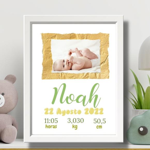 Quadro Nascimento Bebe Quarto de Menino Moldura 33x43 cm