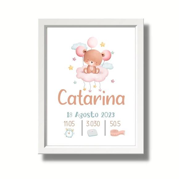 Quadro Nascimento Bebe Quarto de Menina com Moldura 33x43cm