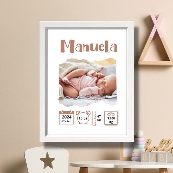 Quadro Nascimento do Bebe Editar Quarto de Menina 33x43 cm