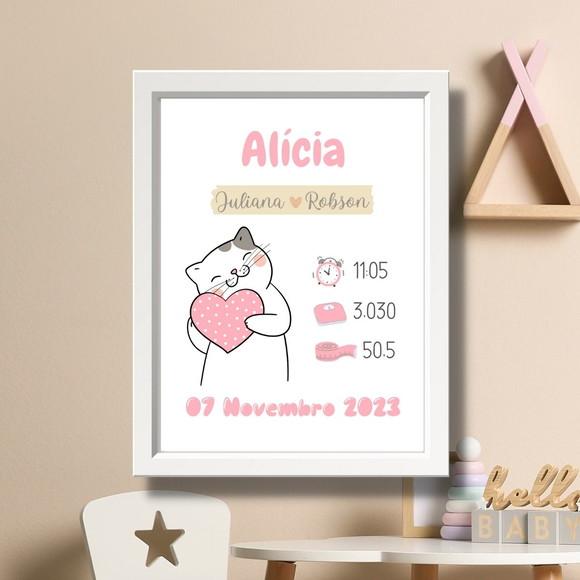Quadro Nascimento do Bebe Menina Editar Minimalista 33x43 cm