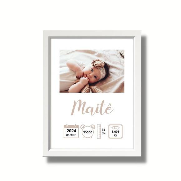 Quadro Nascimento do Bebe para Editar Menina c/ Vidro 33x43