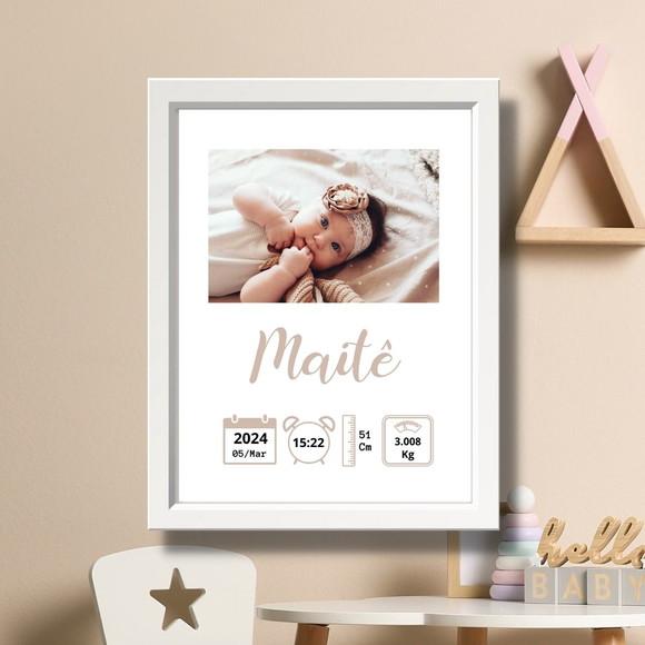 Quadro Nascimento do Bebe para Editar Menina c/ Vidro 33x43