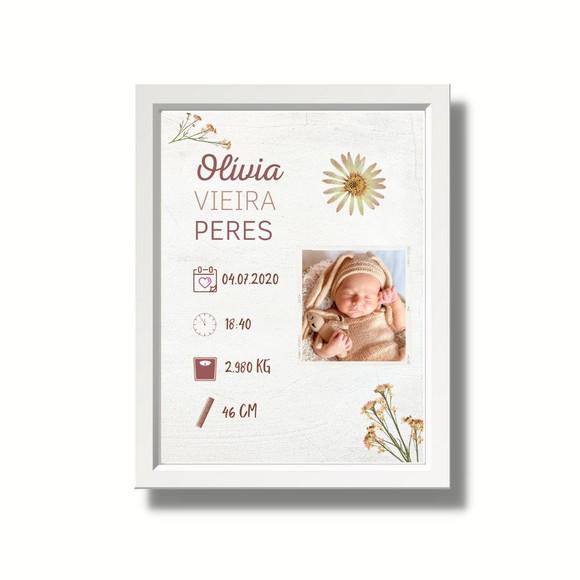Quadro Nascimento do Bebe para Editar Quarto de Menina 33x43