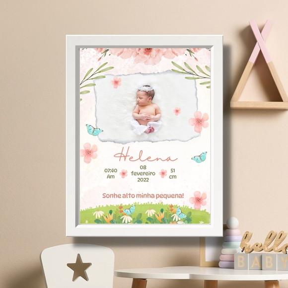 Quadro Nascimento do Bebe para Editar Quarto Menina 33x43 cm