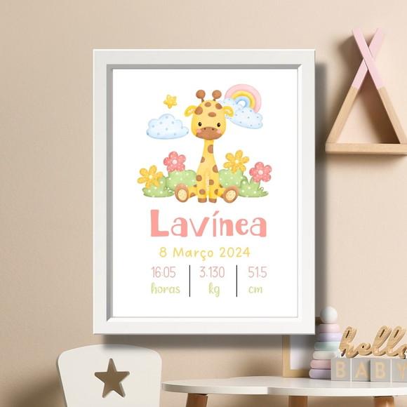 Quadro Nascimento do Bebe Quarto de Menina Moldura 33x43cm