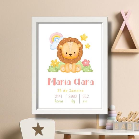 Quadro Nascimento do Bebe Safari Editar Quarto Menina 33x43